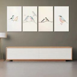 Nestroots Serene Bird Branch Art Multi Frame Nature Canvas Wall Painting - Set of 4-1