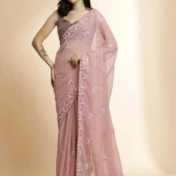 Jaipur Kurti Pink Embroidered Saree With Unstitched Blouse-picture-43