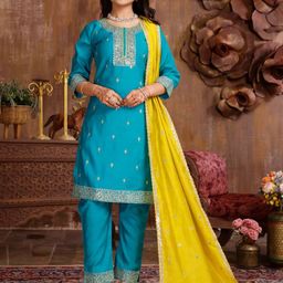 BAESD Girls Floral Embroidered Regular Sequinned Kurti with Trousers & With Dupatta-image-91