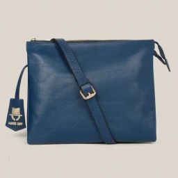 Hats Off Accessories Blue Large Leather Cross Body Bag-image-93