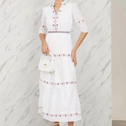 Styli White Embroidered Maxi Dress-image-64