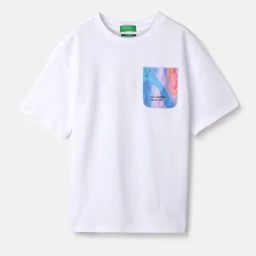 United Colors of Benetton Boys White & Blue Cotton Printed Tshirt-image-54