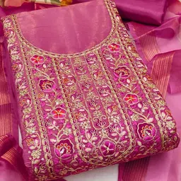 HERE&NOW Women Pink Embroidered Pure Cotton Unstitched Dress Material-picture-2