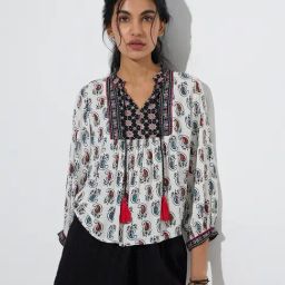 Bombay Paisley by Westside White Paisley Printed Cotton Top-image-1