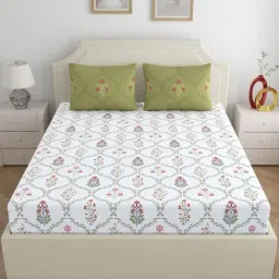Home Ecstasy Cedar Glow Cotton Floral 140 TC King Bedsheet with 2 Pillow Covers-picture-9