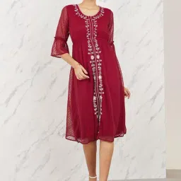 Styli Maroon Self Pattern A-Line Dress-image-39