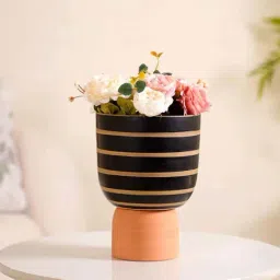 Nestasia Black Ceramic Striped Decorative Flower Vase-image-22