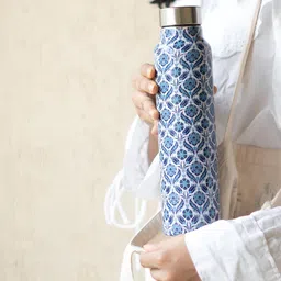 Ritualistic Blue & White Single Stainless Steel Printed Water Bottle - 1L-4