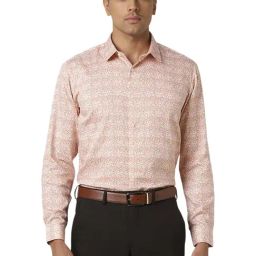Van Heusen Peach Slim Fit Geometric Shirt-image-17