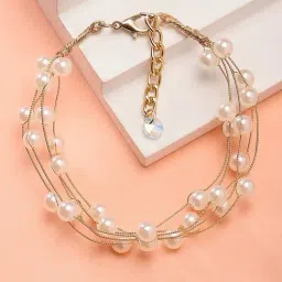 Karatcart Gold Plated Multilayer Baroque Pearl Chain Bracelet For Women-20