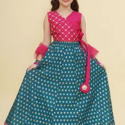 Bitiya by Bhama Girls Embroidered Mirror Work Ready to Wear Lehenga & Blouse With Dupatta-picture-29