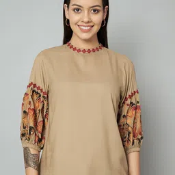 all about you Floral Embroidered Mandarin Collar Puff Sleeve Top-image-22