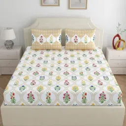 Home Ecstasy Caramel Mist Cotton Floral 140 TC King Bedsheet with 2 Pillow Covers-picture-24