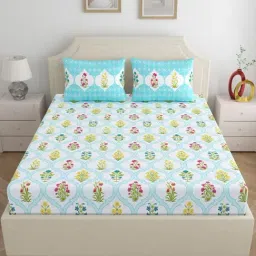 Home Ecstasy Glacial Breeze Cotton Floral 140 TC King Bedsheet with 2 Pillow Covers-picture-11