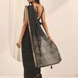 Libas Black Bandhani Print Saree with Unstitched Blouse image 2