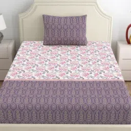 Home Ecstasy Lilac Haze Cotton Floral 140 TC Single Bedsheet with 1 Pillow Cover-picture-3