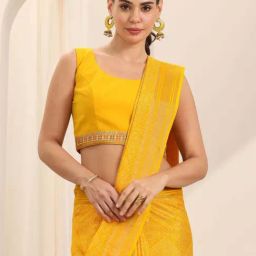 Libas Yellow Bandhani Print Saree with Unstitched Blouse image 4