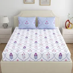 Home Ecstasy Periwinkle Purple Cotton Floral 140 TC King Bedsheet with 2 Pillow Covers-picture-6