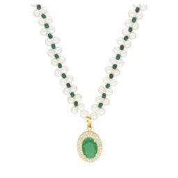 Sri Jagdamba Pearls Soulmates Green & Pearl White Necklace and Earring Set image 3