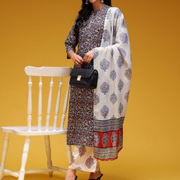 HERE&NOW Ethnic Motifs Printed Straight Kurta with Palazzos & Dupatta-picture-57