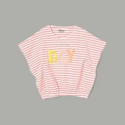 Fame Forever by Lifestyle Girls White & Orange Cotton Striped T Shirt-image-57