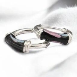 Rihi by P.C. Chandra Jewellers 925 Sterling Silver Multicolour Stripe Black Earrings-image-6