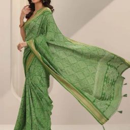 Libas Green Bandhani Print Saree with Unstitched Blouse image 3
