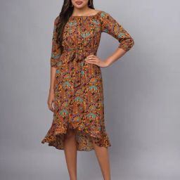 BRINNS Brown Printed Midi Dress-image-69