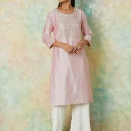 Melange by Lifestyle Pink Embroidered Straight Kurta-image-58