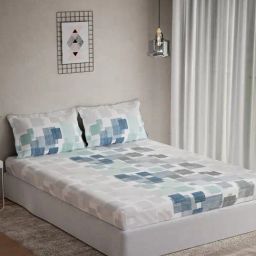 DDECOR Live beautiful Turquoise Cotton Geometric 144 TC Double Flat Bedsheet with 2 Pillow Covers-image-77