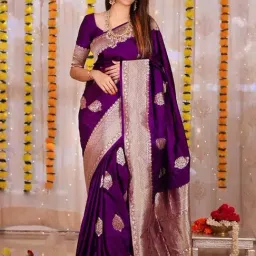 Anjaneya Sarees Purple Silk Woven Saree With Unstitched Blouse-picture-30