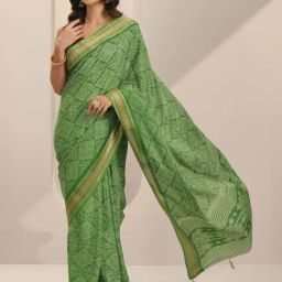 Libas Green Bandhani Print Saree with Unstitched Blouse-picture-20