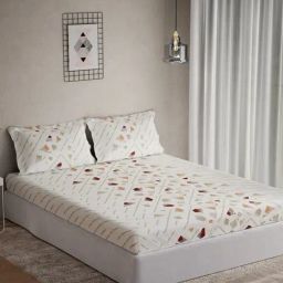 DDECOR Live beautiful Brown Cotton Abstract 144 TC Double Flat Bedsheet with 2 Pillow Covers-image-74