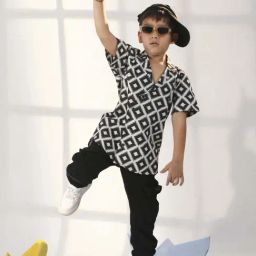 VASTRAMAY Boys Black Cotton Printed Shirts-picture-0