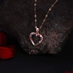 Anouk Rose Gold-Plated Heart Shaped Stone-Studded Pendants With Chains-image-80