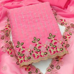 SWARNGANGA TEX Floral Embroidered Sequinned Georgette Unstitched Dress Material-image-19