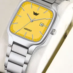 Abrexo Men Dial & Stainless Steel Bracelet Style Straps Analogue Watches Abx8873-Yellow Silver Watch-image-66