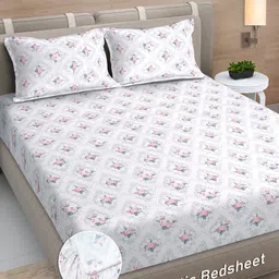 Myntra Elegant Homes Cream-Coloured Floral 300 TC Fitted King Bedsheet Set-2.5mX2.25m-image-44