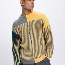 glitchez Striped Elegance Self-Design Cut-Out Detail Acrylic Pullover-picture-18