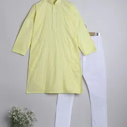 Little Clothings Boys Floral Embroidered Regular Thread Work Kurta with Pyjamas-14