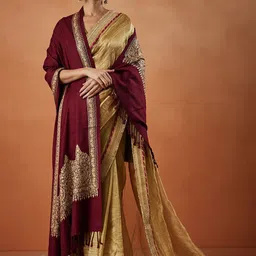 Pashmoda Ethnic Motifs Embroidered Fringed Shawl-45