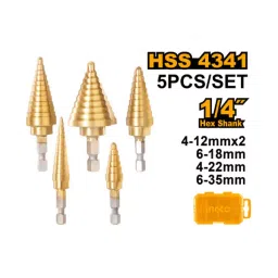 Ingco Step Drill Bit Set HSS 4341 Material and 6.35 mm (1/4 inch) Hex Shank, AKSDS2051 image 2