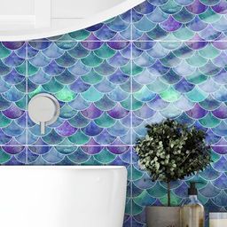 INDIAN ROYALS Blue & Green 3D Tile Printed Self-Adhesive & Durable Wall Sticker-image-46
