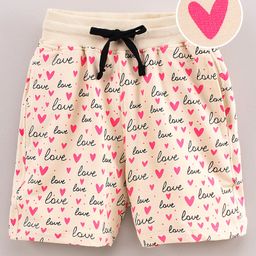 Doreme Knee Length Shorts Love Print - Beige-image-51