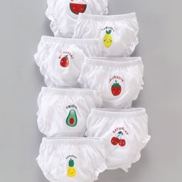 Babyhug 100% Cotton Knit Bloomers Pack of 7 Fruits & Day Printed - White-image-18