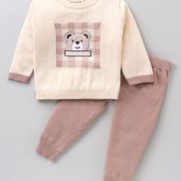 ToffyHouse Full Sleeves Tee and Lounge Pant Teddy Patch - Brown-image-83