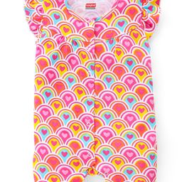 Babyhug 100% Cotton Knit Sleeveless Romper with Frill Detailing Heart Print - Pink-image-32