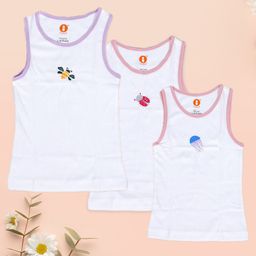 Ooka Baby Soft Cotton Jersey Pack of 3 Sleeveless Jelly Fish & Bugs Printed Vests - White-image-19