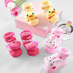 Cute Walk by Babyhug Ankle Length Socks Animal Applique Pack of 3 - Yellow & Pink-image-56