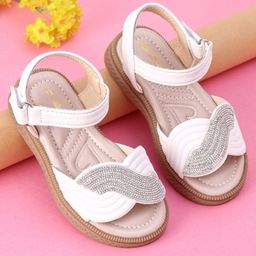 Oh! Pair Party Sandals with Embellishments & Velcro Closure - Beige-image-82